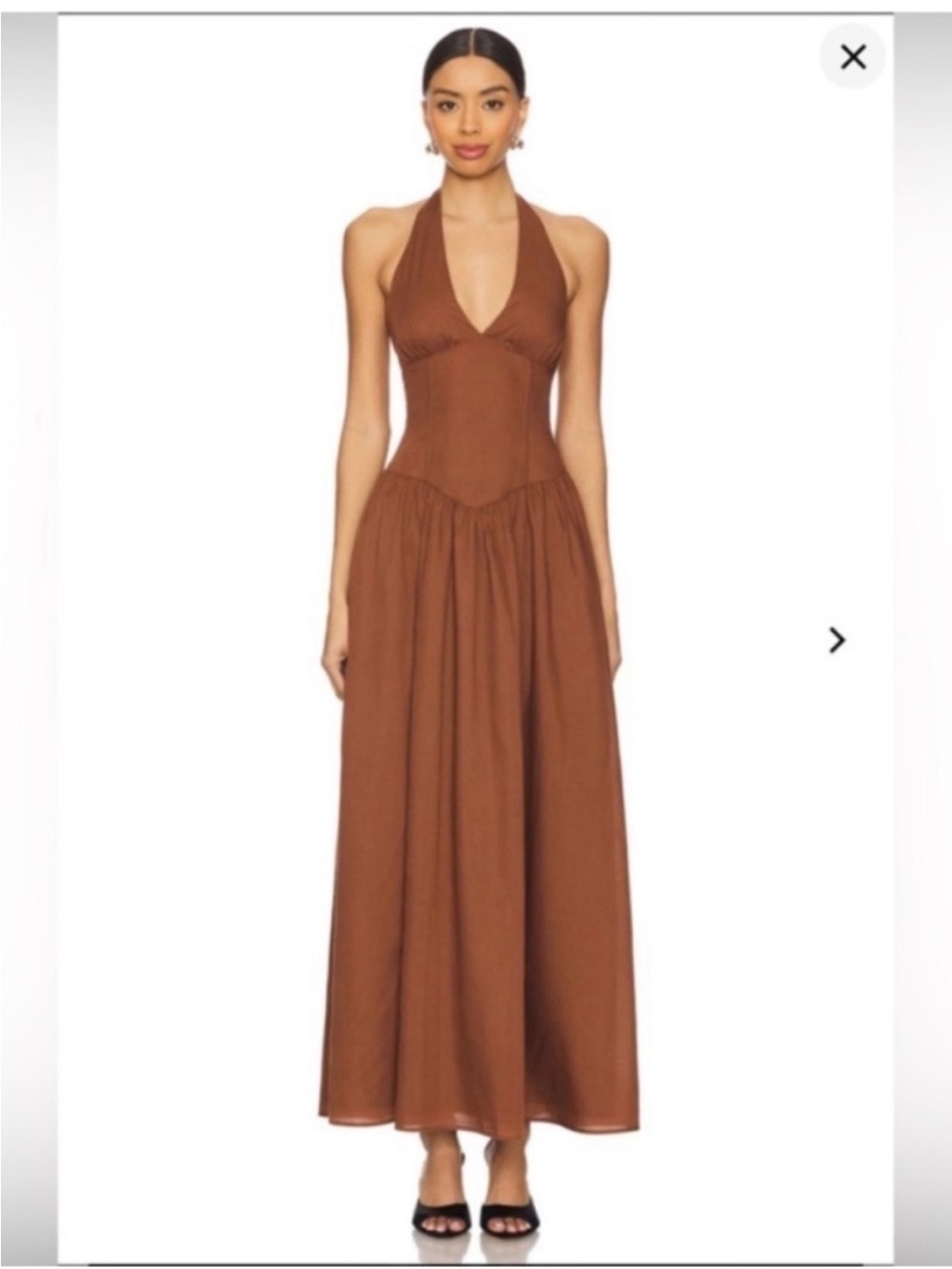 More To Come Brown Halter Maxi Dress, fitted bodice, M
